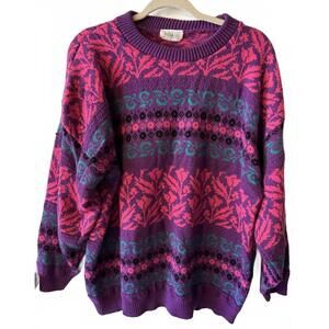 Vintage Arielle 80's knit XL crewneck sweater pink/ purple patterned